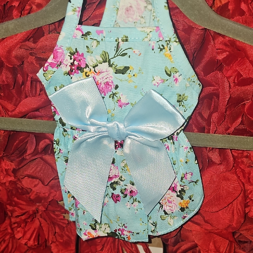 Floral Dog Dress with Blue Bow Size Xsmall